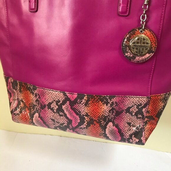 Kate Landry NEW Leather Snake Animal Print Tote Bag Shoulder Satchel FOB Pink - Picture 8 of 16
